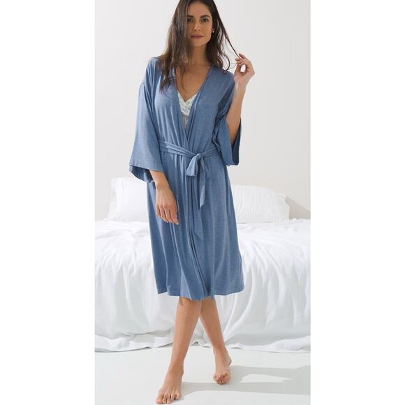 Soma Blue soft robe Cozy Short Robe size large XL rayon spandex blend nightgown